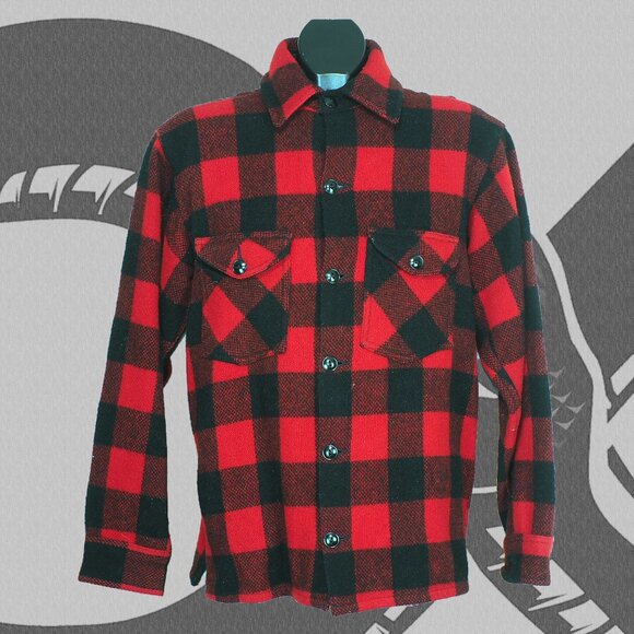 Wool Plaid Shirt Vintage Flannel 1950s Johnson Woolen Mills Men's Medium - Picture 1 of 6